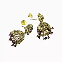 Gold-Plated CZ Jhumka Earrings with Purple Bead Droplets