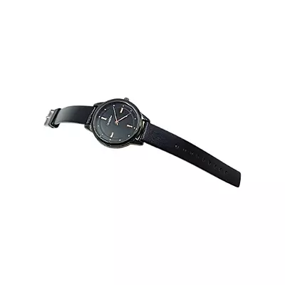 Unisex Minimalist Black Analog Faux Leather Strap Watch