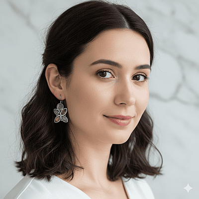 Colorful Gemstone Butterfly Earrings - Silver-Toned Floral Drop Earrings