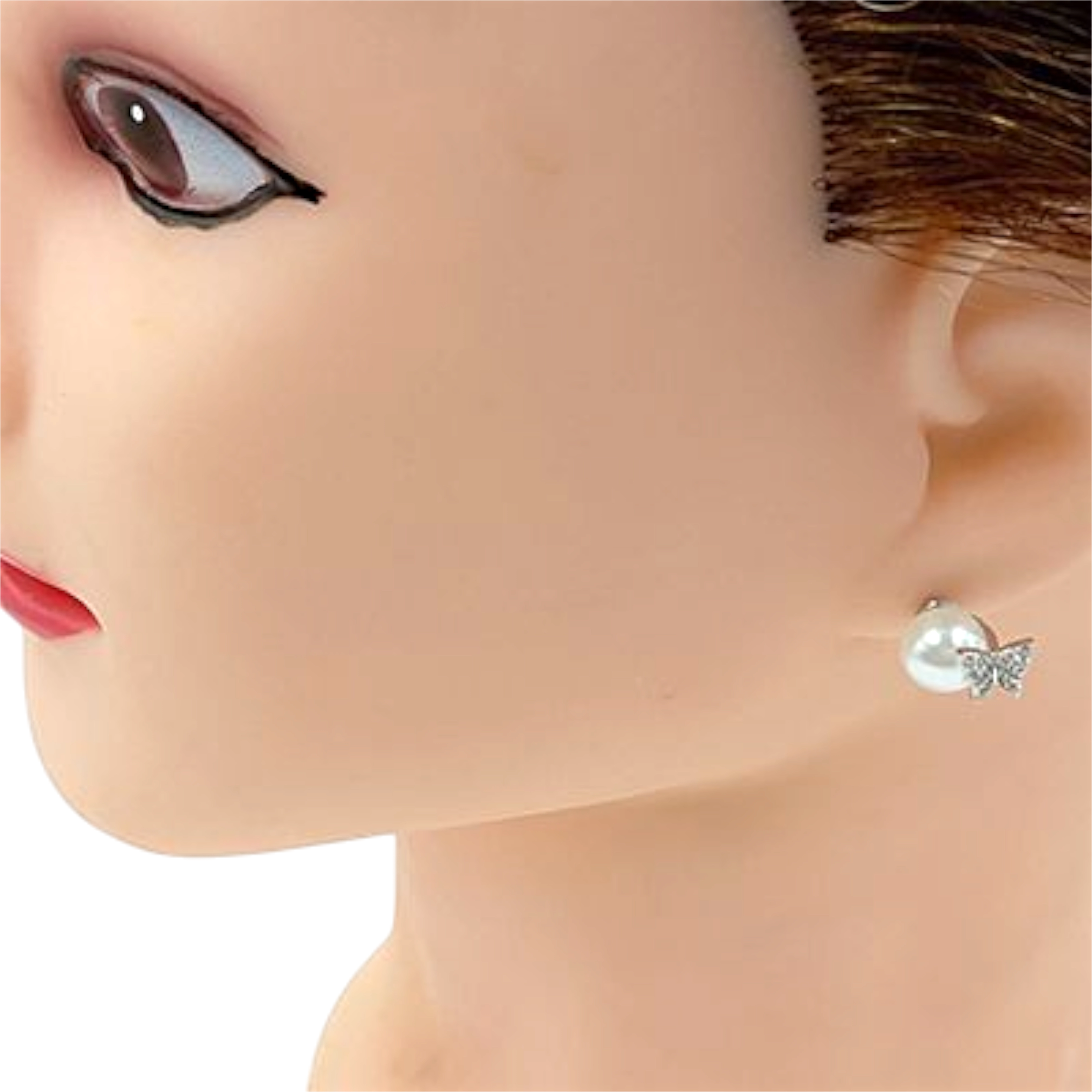 Elegant Pearl & Pave CZ Butterfly Stud Earrings
