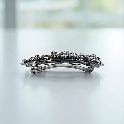 Elegant Floral Barrette Hair Clip with Crystals & Pearls