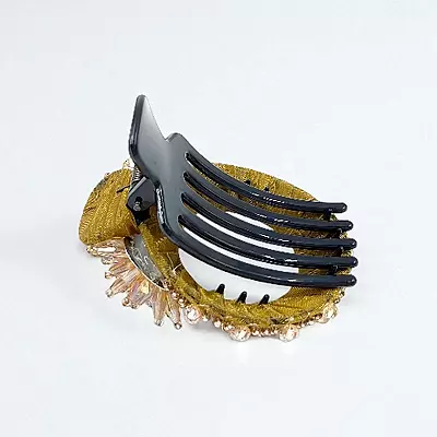 Chic Stripe Hair Claw Clip with Beaded Embellishments