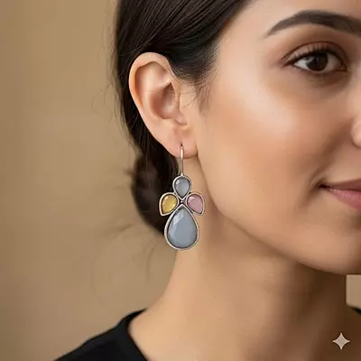 Multi-Stone German Silver Dangle Drop Earrings