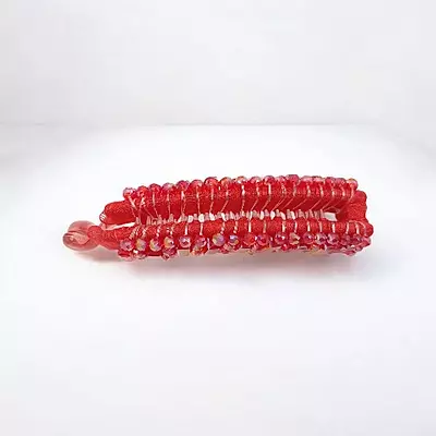 Elegant Red Beaded Flexible Banana Hair Clip - Stylish Ponytail Holder