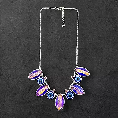 Protective Evil Eye Pendant Necklace - Dichroic Glass Good Luck Charm