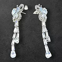 Dazzling Crystal Butterfly Dangle Earrings Long Drop