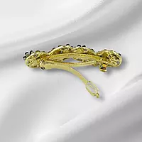 Gold Double Heart Floral Rhinestone Hair Barrette Clip