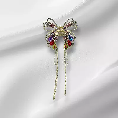 Gold Rhinestone Butterfly Claw Clip with Dangle Chains