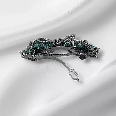 Teal & Blue Crystal Bow Hair Barrette - Elegant Gemstone Hair Clip