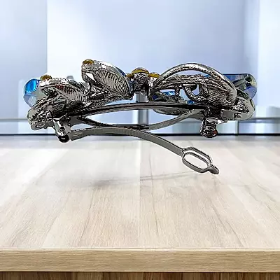 Elegant Blue Crystal Barrette - Gunmetal Butterfly Hair Clip