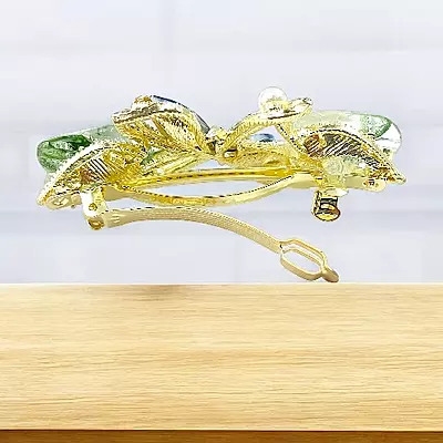 Elegant Dragonfly Barrette: Blue Crystal & Green Gemstone Hair Clip