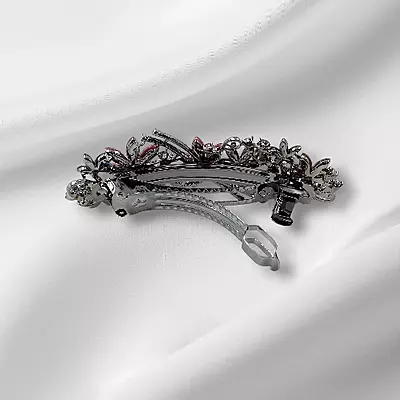 Elegant Pink Rhinestone French Barrette for Women | Hair Clip