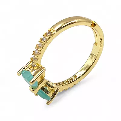 Gold-Plated Adjustable Butterfly Bow Ring - Turquoise Zircon