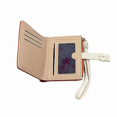 Slim Bi-fold Wristlet Wallet with Zipper & Card Holder