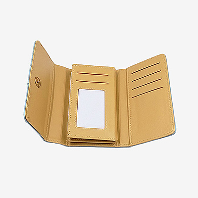 Dusty Blue Patterned Trifold Wallet with Tan Interior