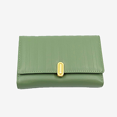Sage Green Trifold Leather Wallet with Gold Hardware Accent