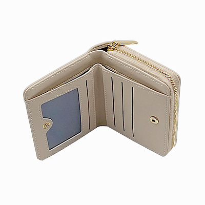 Elegant Compact Bi-Fold Cream Wallet with Zipper Coin Pocket