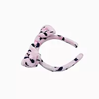 Pink Leopard Plush Bow Headband - Soft Spa Hair Band