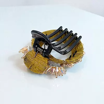 Chic Stripe Hair Claw Clip with Beaded Embellishments