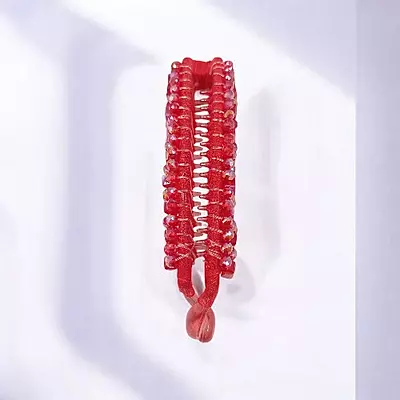 Elegant Red Beaded Flexible Banana Hair Clip - Stylish Ponytail Holder