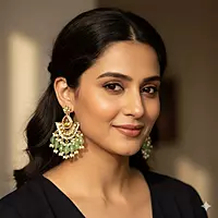 Ethnic Kundan & Bead Chandelier Earrings | Olive Green Drops | Traditional Jhumka Style
