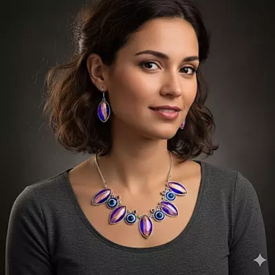 Protective Evil Eye Pendant Necklace - Dichroic Glass Good Luck Charm