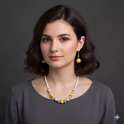 Vibrant Yellow Bead & Pearl Necklace and Earring Set | Elegant Fashion Jewelry