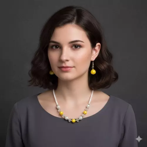 Vibrant Yellow Bead & Pearl Necklace and Earring Set | Elegant Fashion Jewelry