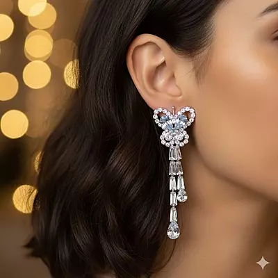 Dazzling Crystal Butterfly Dangle Earrings	Long Drop