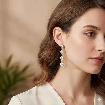 Dazzling Gold Dangle Drop Earrings - Bezel Cubic Zirconia Statement Jewelry