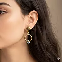 Modern Gold Stainless Steel Anti Tarnish Dangle Earrings with Sparkling Gem