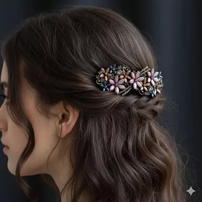 Elegant Pink Rhinestone French Barrette for Women | Hair Clip