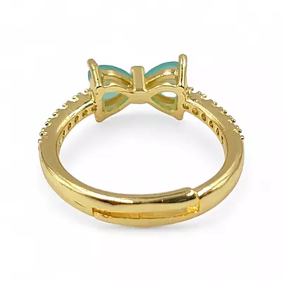 Gold-Plated Adjustable Butterfly Bow Ring - Turquoise Zircon