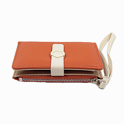 Slim Bi-fold Wristlet Wallet with Zipper & Card Holder