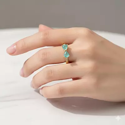 Gold-Plated Adjustable Butterfly Bow Ring - Turquoise Zircon
