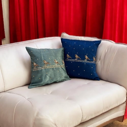 Zardozi Sparrow Cluster Cushion Cover (Set of 2) Zardozi Sparrow Cluster Cushion Cover (Set of 2)