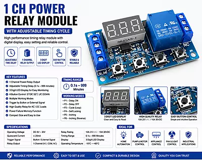 1 Ch Power Relay Module With Adjustable Timing Cycle