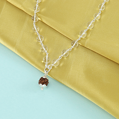Silver Tied Spatika Mala with Rudraksha Pendant