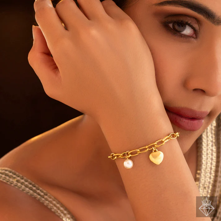 Anti-Tarnish Pearl & Heart Charm Bracelet