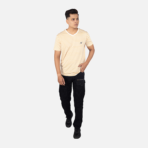 Men Mustard Stripe V - Neck T-shirt