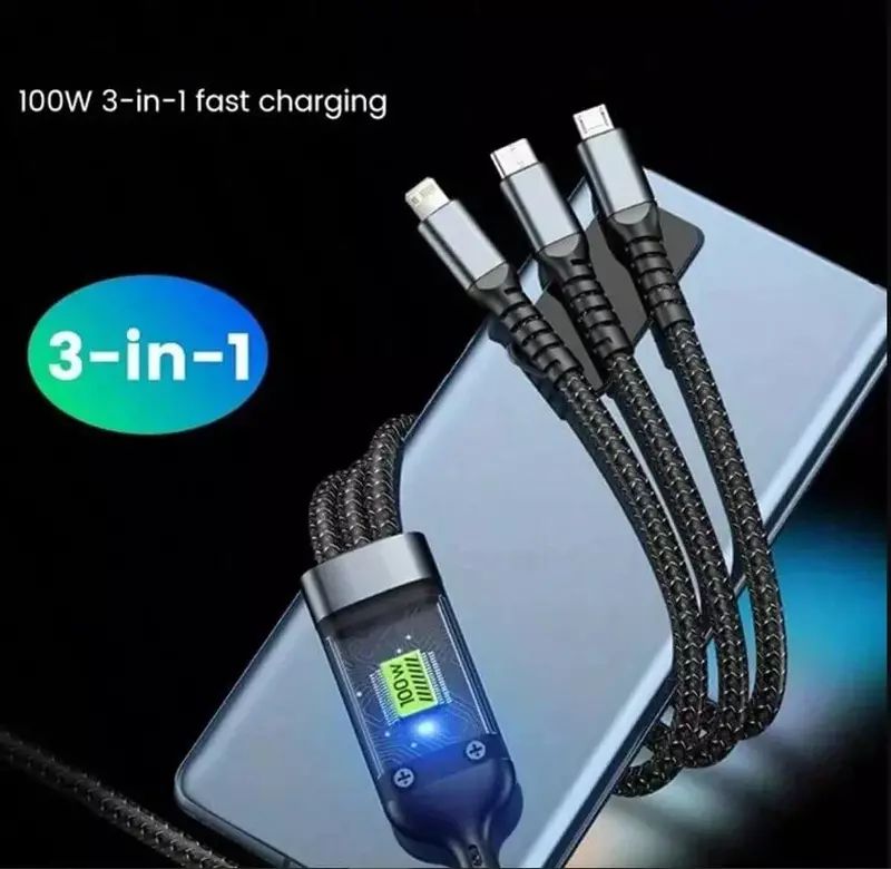 Super Fast 3 in 1 Charging Cable 100w Pack of 1 Super Fast 3 in 1 Charging Cable 100w Pack of 1