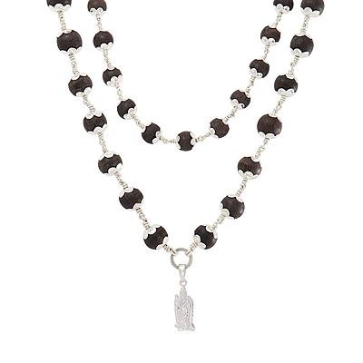 Karungali Mala with Silver Murugan, Vel & Tamil Om Pendant Spiritual Mala Karungali Mala with Silver Murugan, Vel & Tamil Om Pendant Spiritual Mala