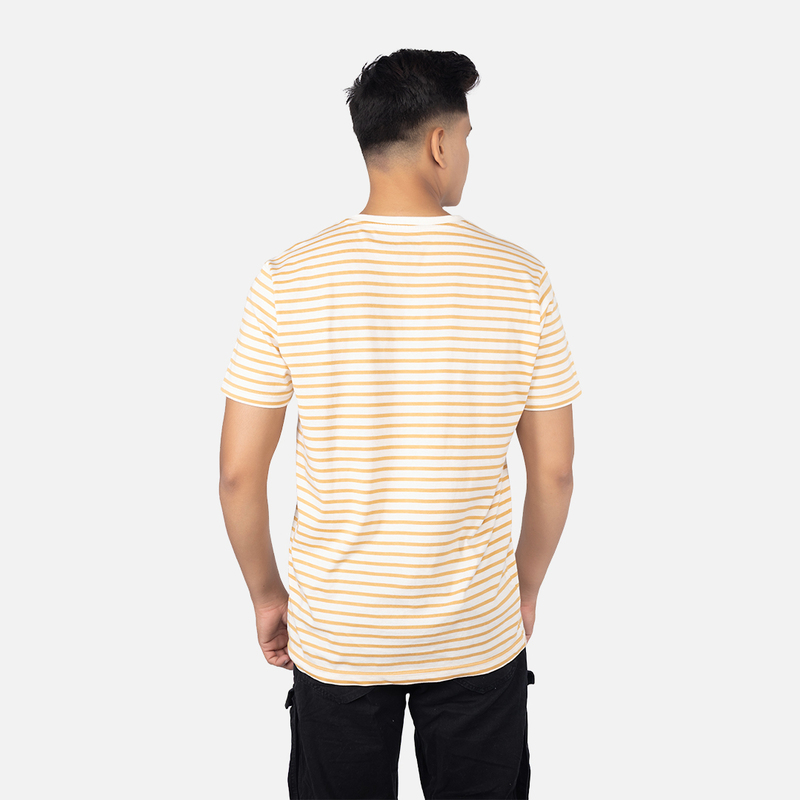Men Mustard Stripe V - Neck T-shirt