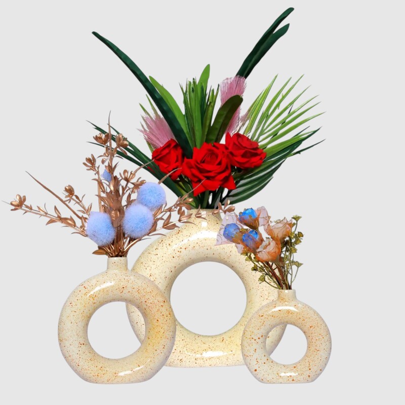 Donut-Shaped Flower Vases for Home Decor, Set of 3 (Light Yellow) Polyresin – 8 Inch