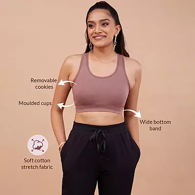 Nykd By Nykaa Cotton Stretch Slip On Sports Bra with Removable Cups NYK059