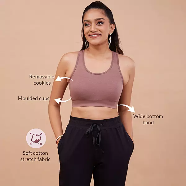 Nykd By Nykaa Cotton Stretch Slip On Sports Bra with Removable Cups NYK059