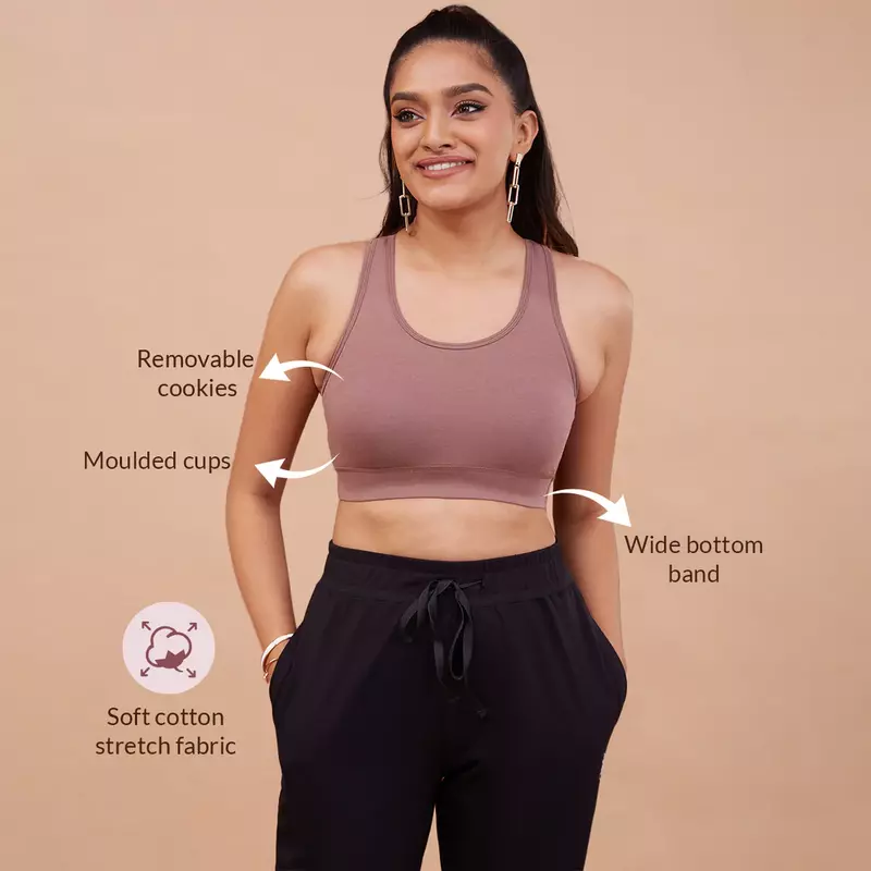 Nykd By Nykaa Cotton Stretch Slip On Sports Bra with Removable Cups NYK059
