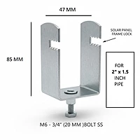 T2" Gapless Solar Panel Mounting Bracket for 60×40 mm (2" x 1.5" ) Square Pipe