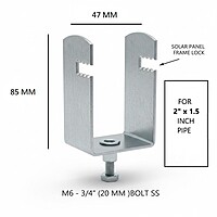 T2" Gapless Solar Panel Mounting Bracket for 60×40 mm (2" x 1.5" ) Square Pipe