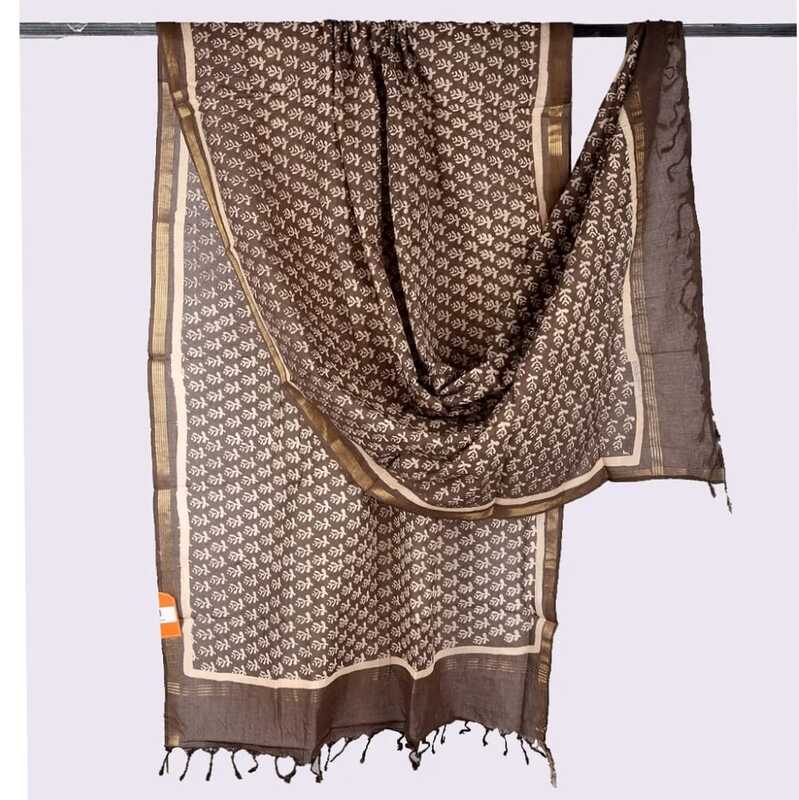 Cotton Block Print Dupatta Zari Border #1